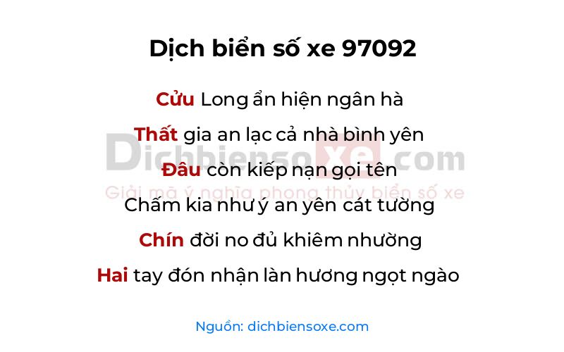 Dịch thơ biển số 97092