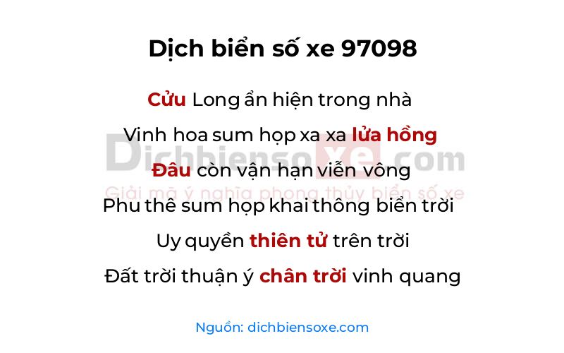 Dịch thơ biển số 97098