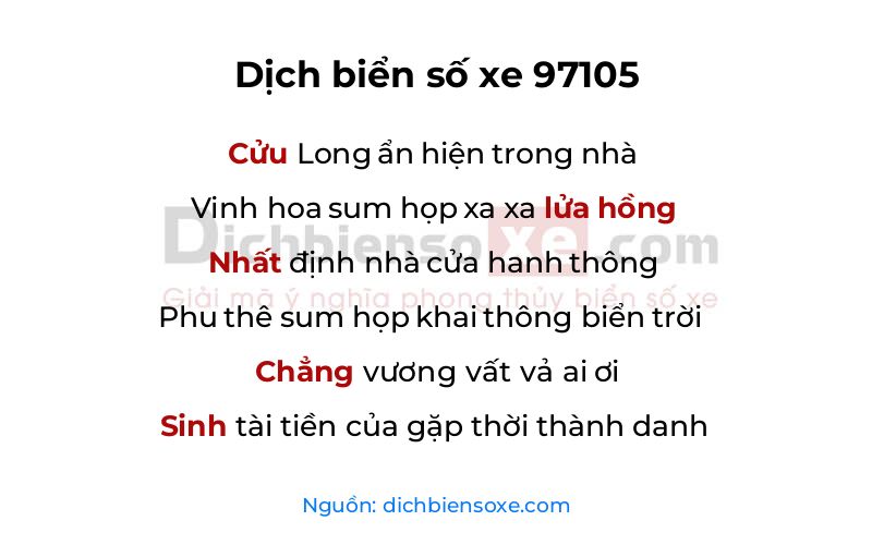 Dịch thơ biển số 97105