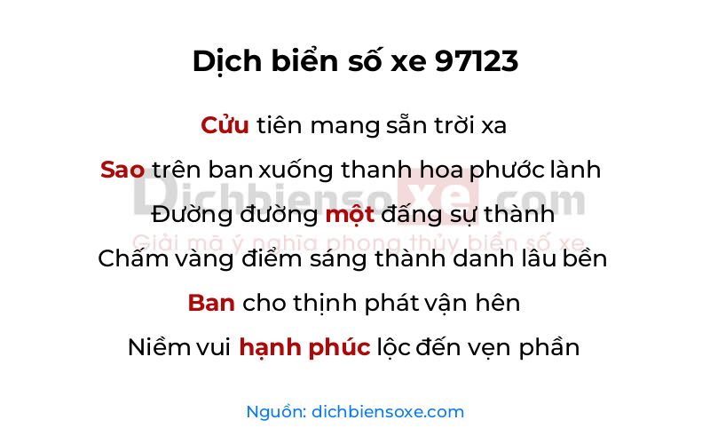 Dịch thơ biển số 97123