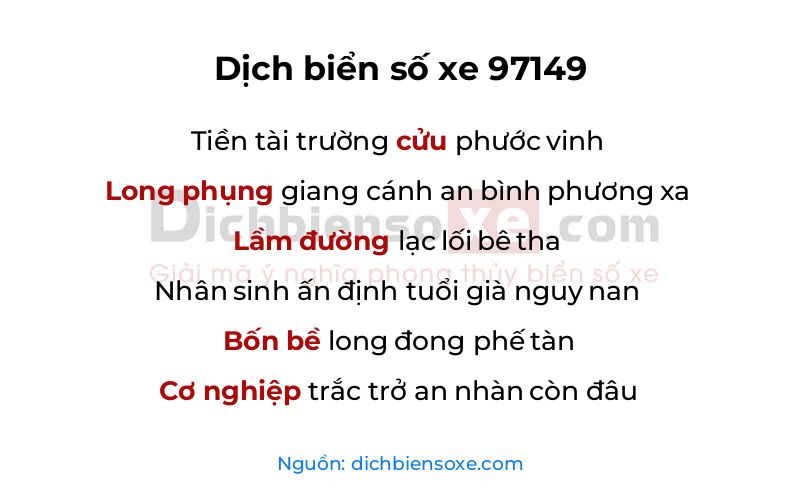 Dịch thơ biển số 97149