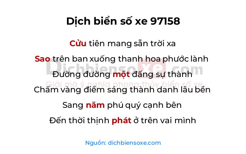 Dịch thơ biển số 97158