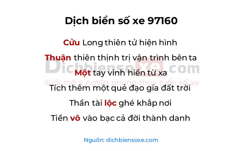 Dịch thơ biển số 97160