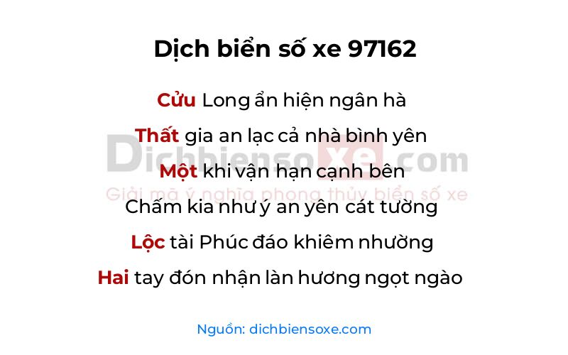 Dịch thơ biển số 97162