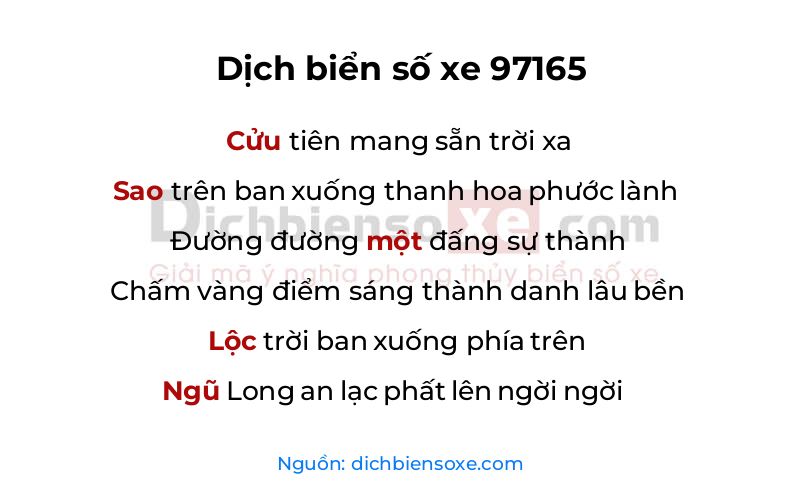 Dịch thơ biển số 97165