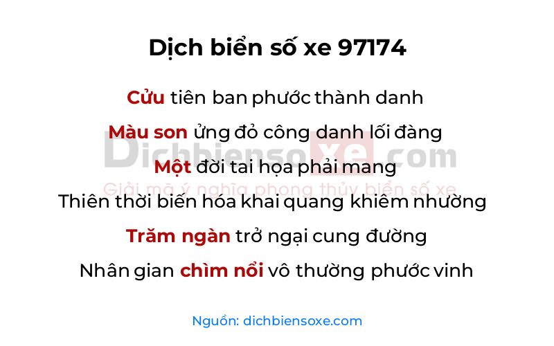 Dịch thơ biển số 97174