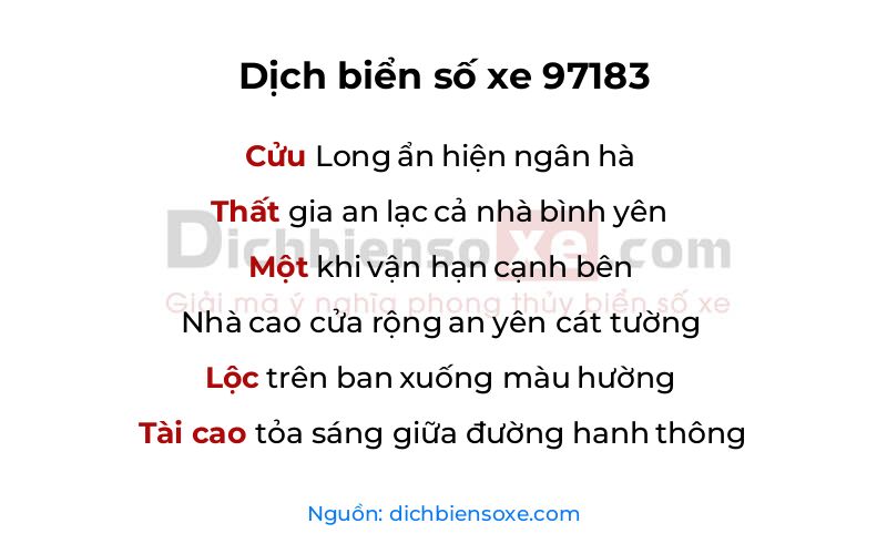 Dịch thơ biển số 97183