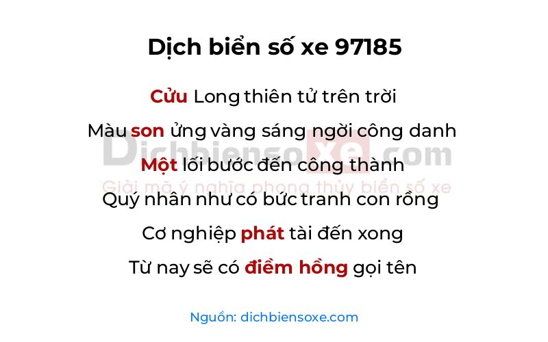Dịch thơ biển số 97185
