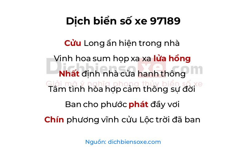 Dịch thơ biển số 97189