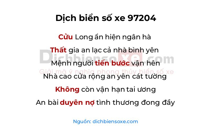 Dịch thơ biển số 97204