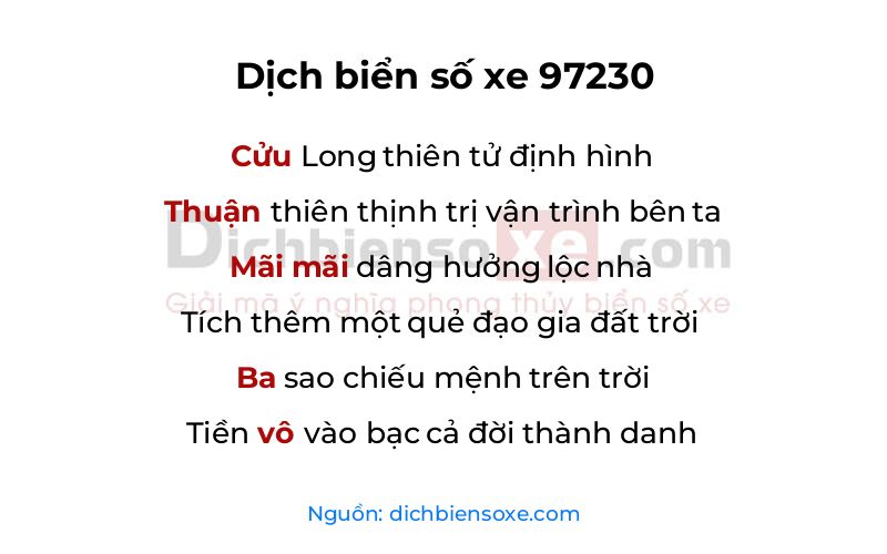 Dịch thơ biển số 97230