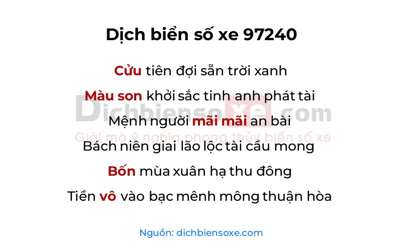 Dịch thơ biển số 97240