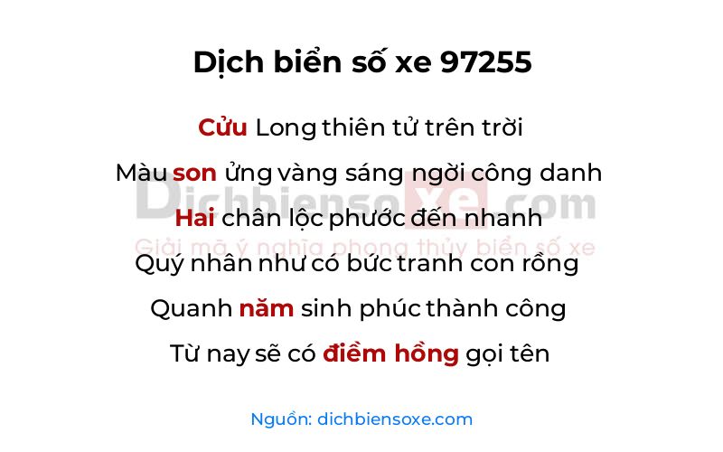 Dịch thơ biển số 97255