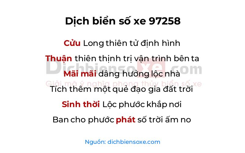 Dịch thơ biển số 97258