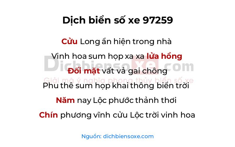 Dịch thơ biển số 97259