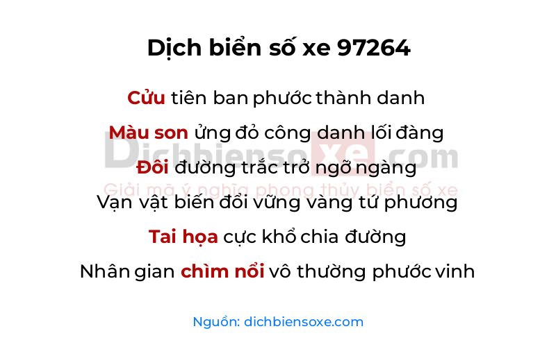 Dịch thơ biển số 97264
