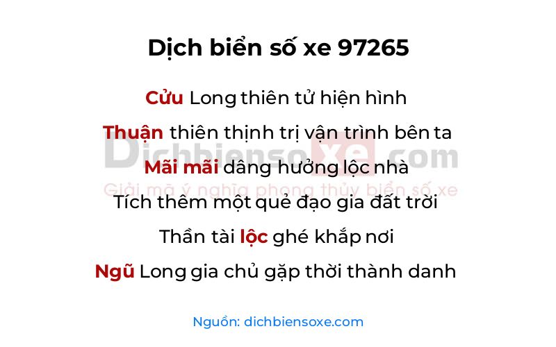 Dịch thơ biển số 97265