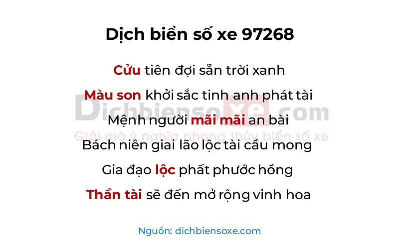 Dịch thơ biển số 97268