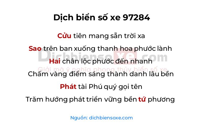 Dịch thơ biển số 97284