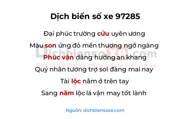 Dịch thơ biển số 97285