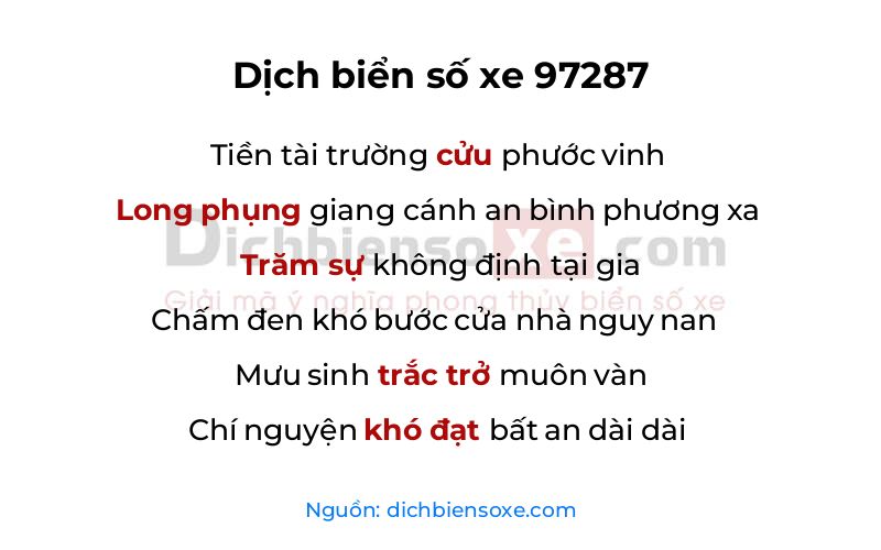 Dịch thơ biển số 97287
