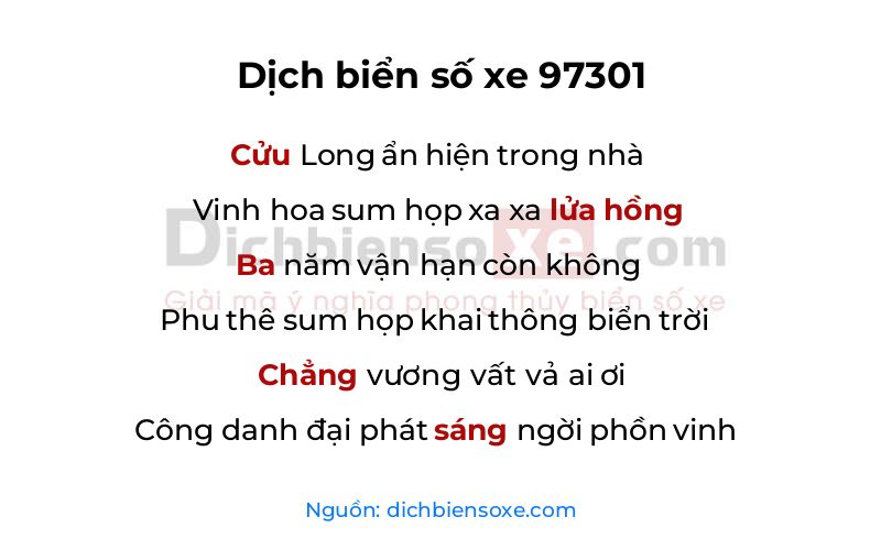 Dịch thơ biển số 97301