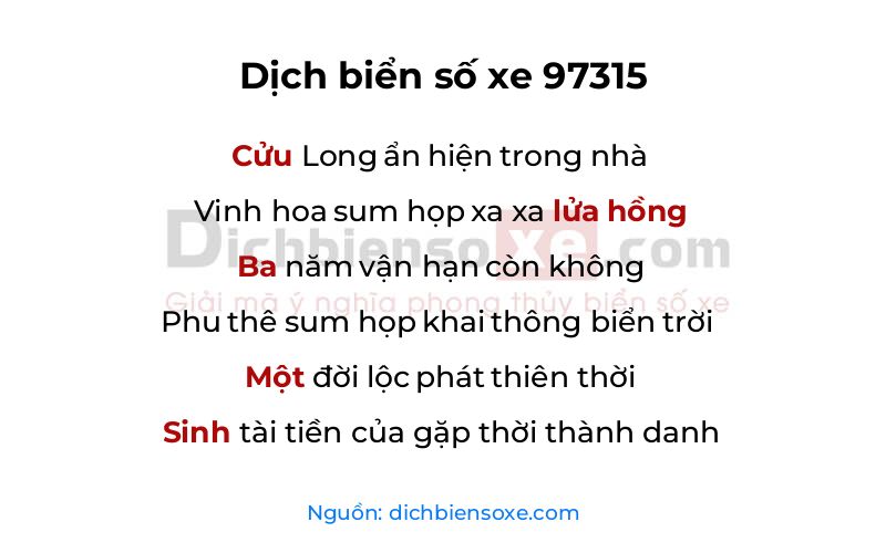 Dịch thơ biển số 97315