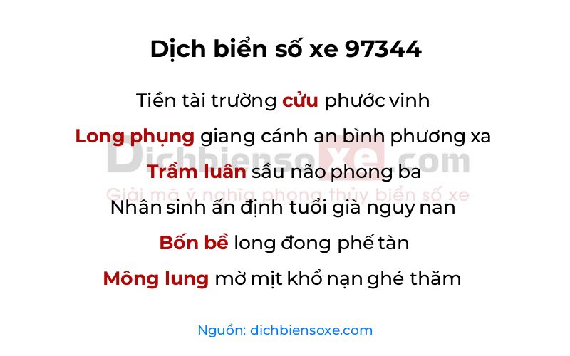 Dịch thơ biển số 97344