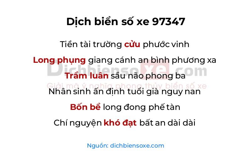 Dịch thơ biển số 97347