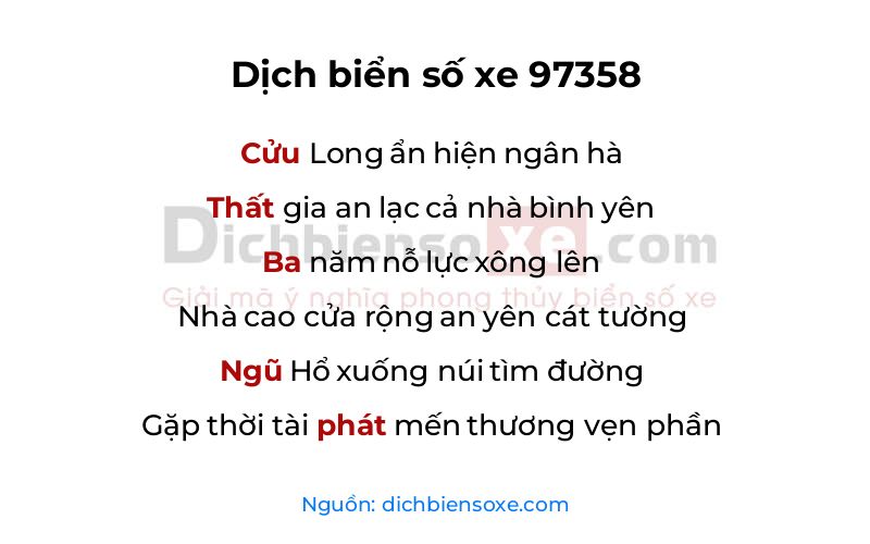 Dịch thơ biển số 97358