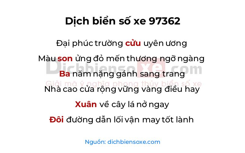 Dịch thơ biển số 97362