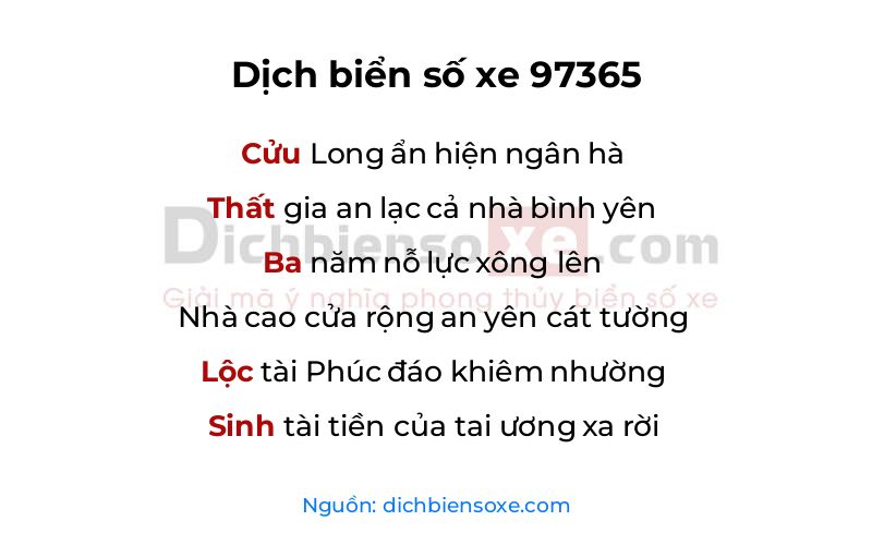 Dịch thơ biển số 97365