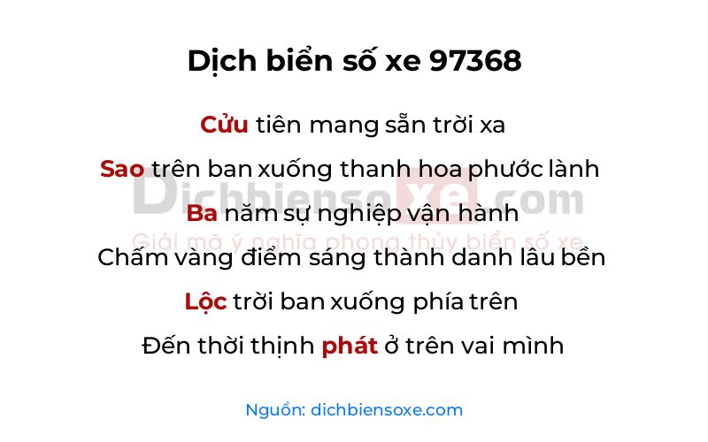 Dịch thơ biển số 97368