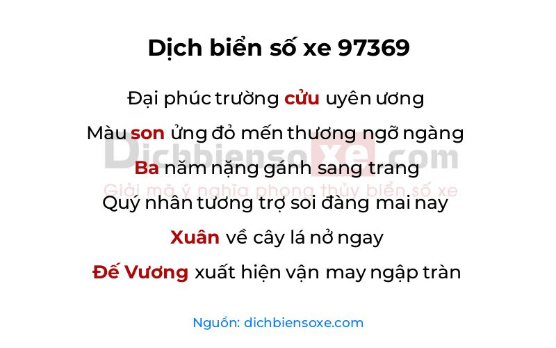 Dịch thơ biển số 97369
