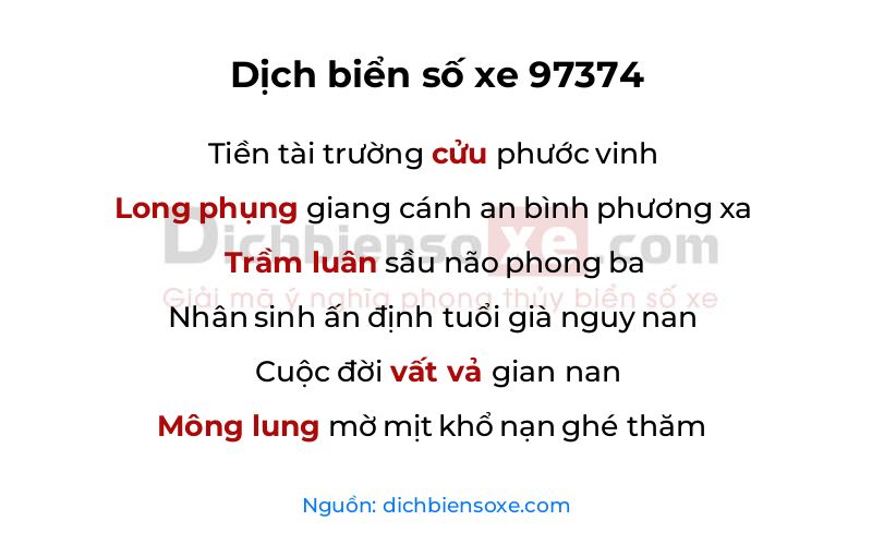 Dịch thơ biển số 97374