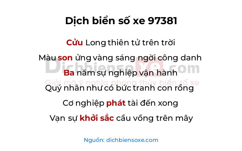 Dịch thơ biển số 97381