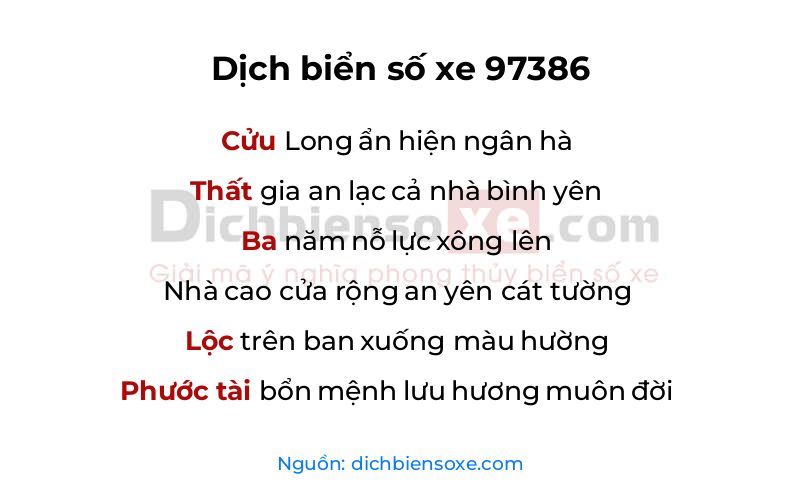 Dịch thơ biển số 97386