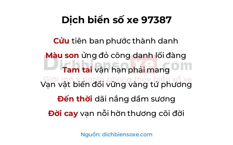 Dịch thơ biển số 97387