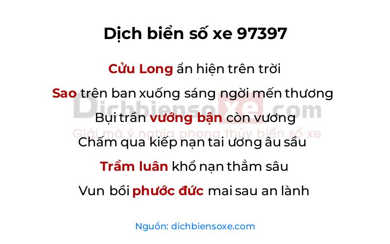 Dịch thơ biển số 97397