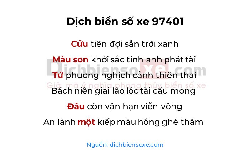 Dịch thơ biển số 97401