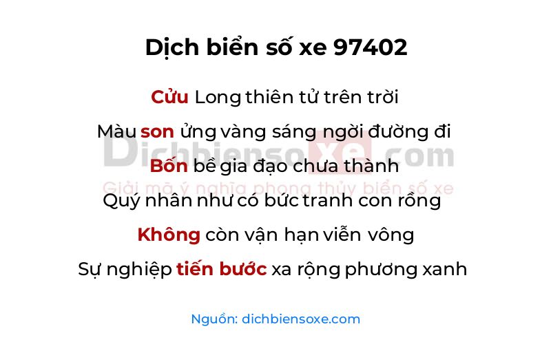 Dịch thơ biển số 97402