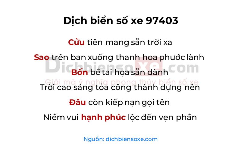 Dịch thơ biển số 97403