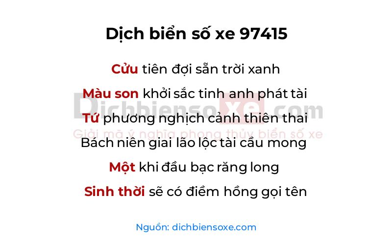 Dịch thơ biển số 97415