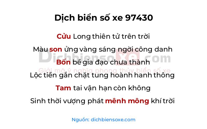 Dịch thơ biển số 97430