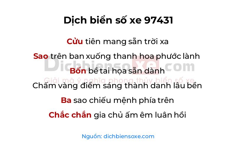 Dịch thơ biển số 97431