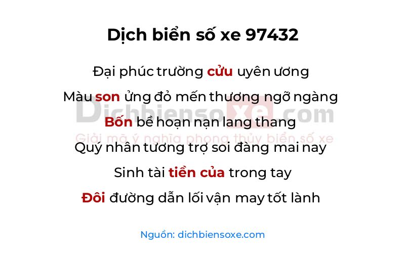 Dịch thơ biển số 97432