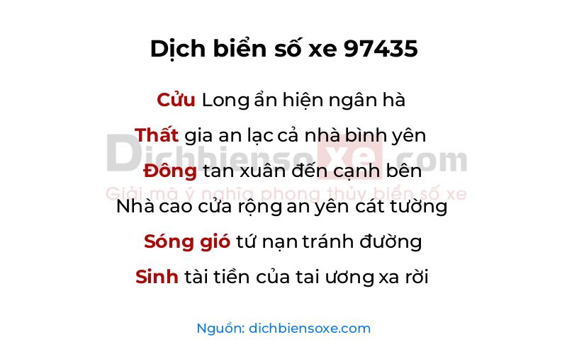 Dịch thơ biển số 97435