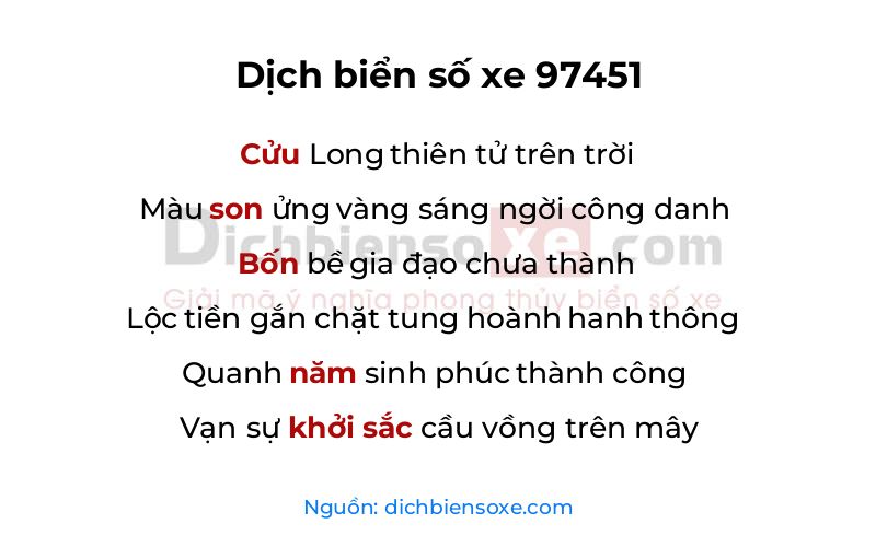 Dịch thơ biển số 97451