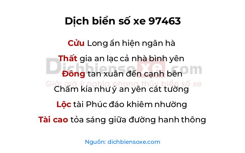 Dịch thơ biển số 97463