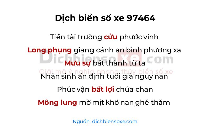 Dịch thơ biển số 97464